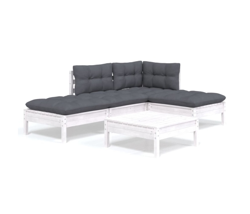 Muebles de jardín 5 pzas con cojines blanco madera de pino