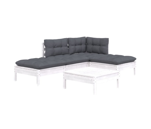 Muebles de jardín 5 pzas con cojines blanco madera de pino