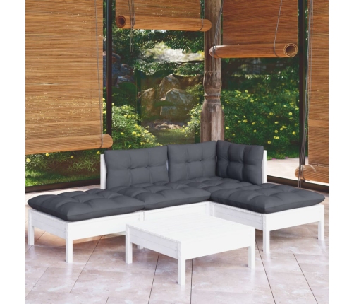 Muebles de jardín 5 pzas con cojines blanco madera de pino