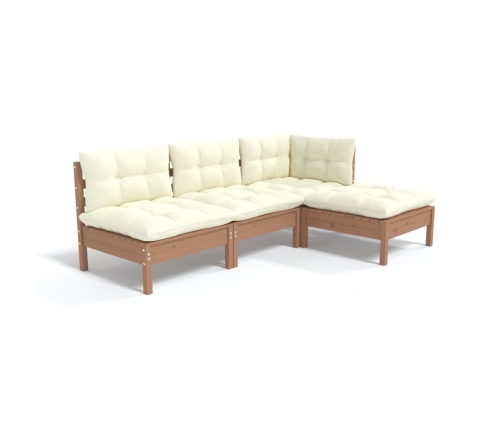 Muebles de jardín 4 pzas y cojines madera de pino marrón miel