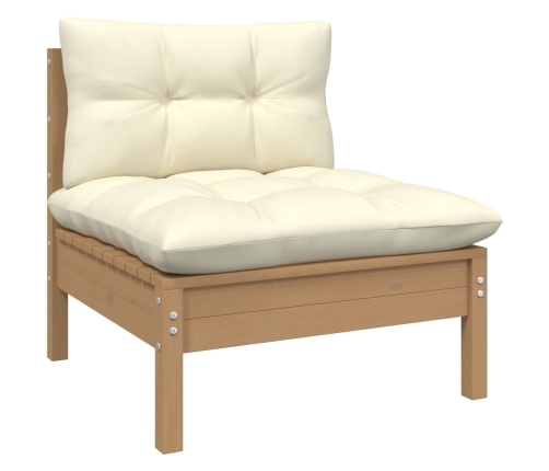 Muebles de jardín 4 pzas y cojines madera de pino marrón miel