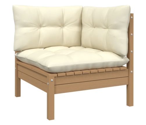 Muebles de jardín 4 pzas y cojines madera de pino marrón miel