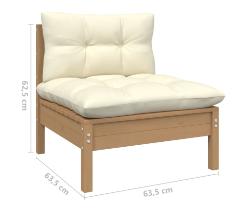 Muebles de jardín 4 pzas y cojines madera de pino marrón miel
