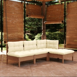 Muebles de jardín 4 pzas y cojines madera de pino marrón miel