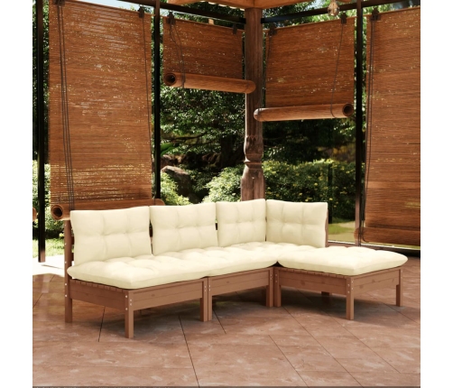 Muebles de jardín 4 pzas y cojines madera de pino marrón miel