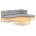 Juego de muebles de jardín 5 pzas y cojines madera pino gris