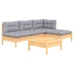 Juego de muebles de jardín 5 pzas y cojines madera pino gris