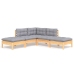 Juego de muebles de jardín 5 pzas y cojines madera pino gris