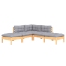 Juego de muebles de jardín 5 pzas y cojines madera pino gris