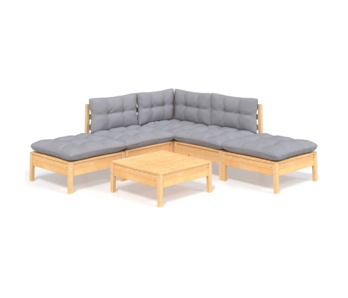 Juego de muebles de jardín 6 pzas y cojines madera pino gris