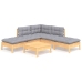 Juego de muebles de jardín 6 pzas y cojines madera pino gris