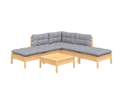 Juego de muebles de jardín 6 pzas y cojines madera pino gris