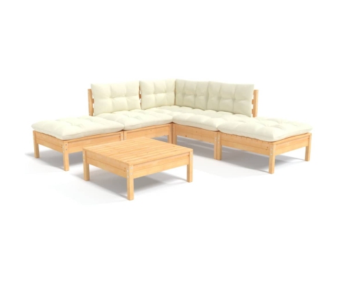 Muebles de jardín 6 piezas cojines madera de pino color crema