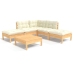 Muebles de jardín 6 piezas cojines madera de pino color crema