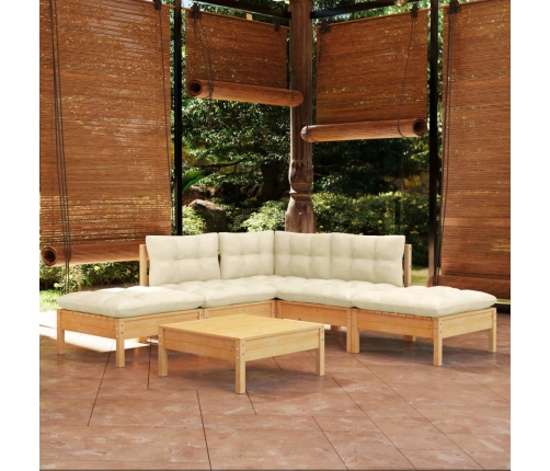 Muebles de jardín 6 piezas cojines madera de pino color crema