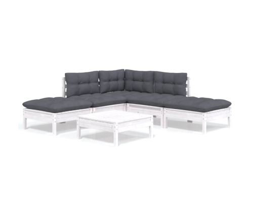Muebles de jardín 6 pzas con cojines blanco madera de pino