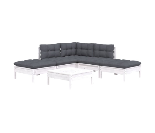 Muebles de jardín 6 pzas con cojines blanco madera de pino