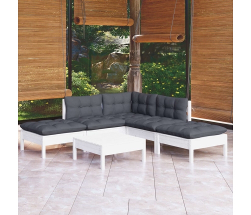 Muebles de jardín 6 pzas con cojines blanco madera de pino
