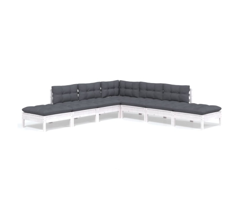Muebles de jardín 7 pzas con cojines blanco madera de pino