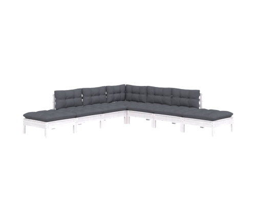 Muebles de jardín 7 pzas con cojines blanco madera de pino