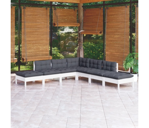 Muebles de jardín 7 pzas con cojines blanco madera de pino