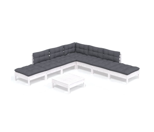 Muebles de jardín 8 pzas con cojines blanco madera de pino