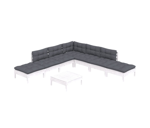 Muebles de jardín 8 pzas con cojines blanco madera de pino