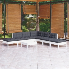 Muebles de jardín 8 pzas con cojines blanco madera de pino