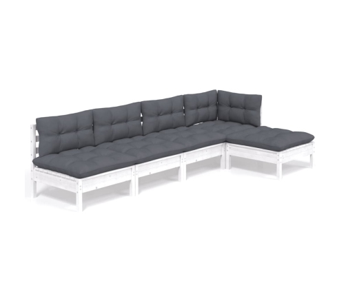 Muebles de jardín 5 pzas con cojines blanco madera de pino