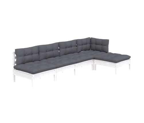 Muebles de jardín 5 pzas con cojines blanco madera de pino