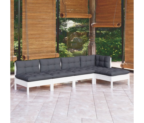 Muebles de jardín 5 pzas con cojines blanco madera de pino