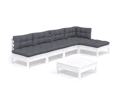 Muebles de jardín 6 pzas con cojines blanco madera de pino