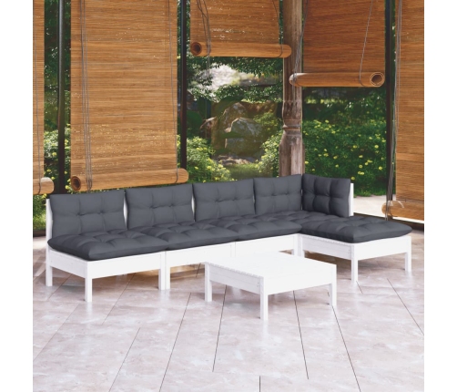 Muebles de jardín 6 pzas con cojines blanco madera de pino