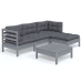 Juego de muebles de jardín 5 pzas y cojines madera pino gris