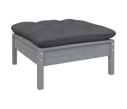 Juego de muebles de jardín 5 pzas y cojines madera pino gris