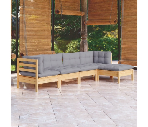 Juego de muebles de jardín 5 pzas y cojines madera de pino