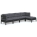Muebles de jardín 5 pzas con cojines negro madera de pino