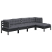 Muebles de jardín 5 pzas con cojines negro madera de pino
