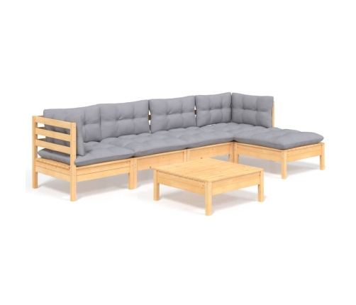 Juego de muebles de jardín 6 pzas y cojines madera pino gris