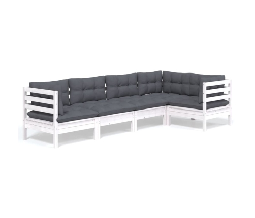Muebles de jardín 5 pzas con cojines blanco madera de pino