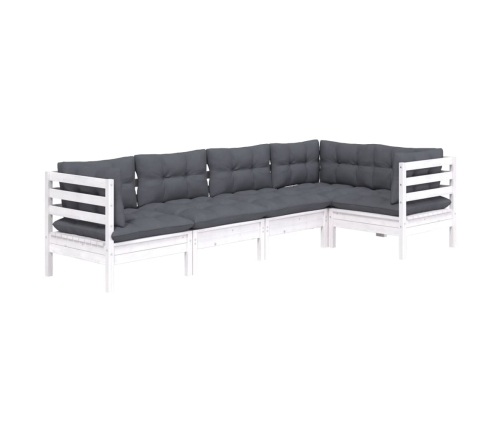 Muebles de jardín 5 pzas con cojines blanco madera de pino