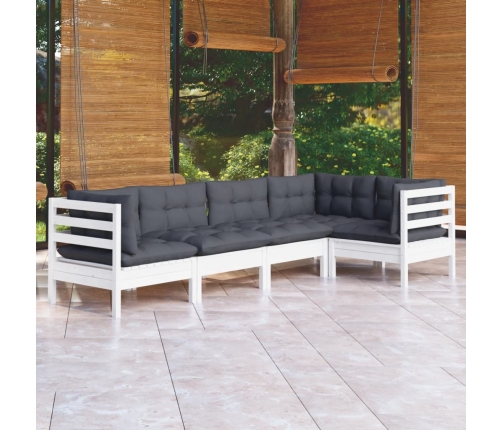 Muebles de jardín 5 pzas con cojines blanco madera de pino