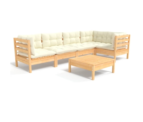 Muebles de jardín 6 piezas cojines madera de pino color crema