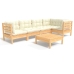 Muebles de jardín 6 piezas cojines madera de pino color crema
