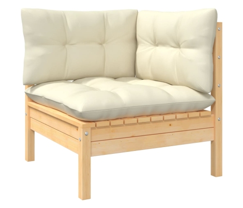 Muebles de jardín 6 piezas cojines madera de pino color crema