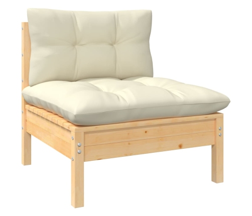 Muebles de jardín 6 piezas cojines madera de pino color crema