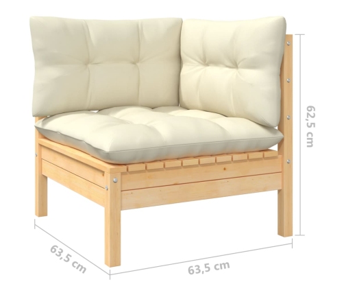 Muebles de jardín 6 piezas cojines madera de pino color crema