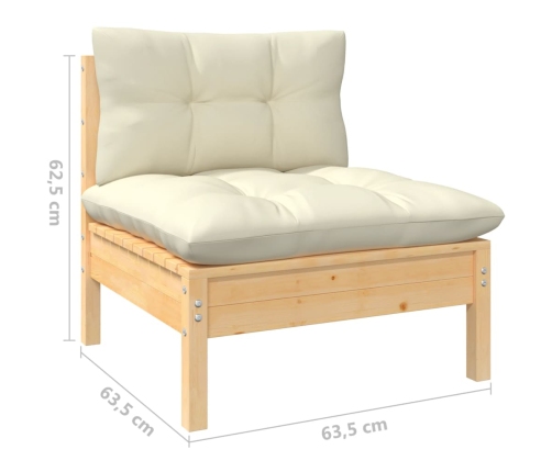 Muebles de jardín 6 piezas cojines madera de pino color crema