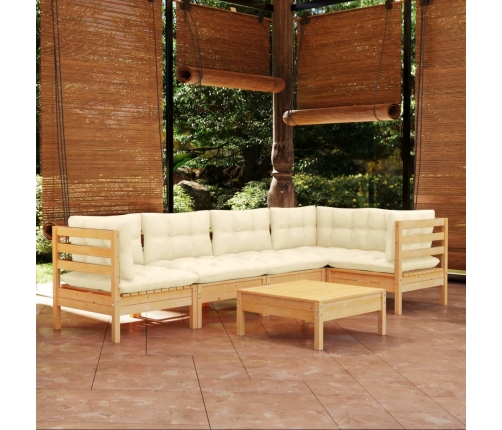 Muebles de jardín 6 piezas cojines madera de pino color crema