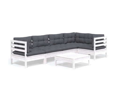 Muebles de jardín 6 pzas con cojines blanco madera de pino